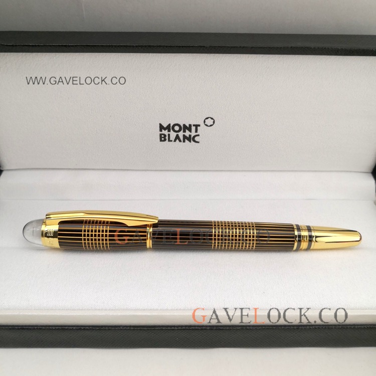 Starwalker Mont Blanc Pen Black And Gold Stripped Rollerball